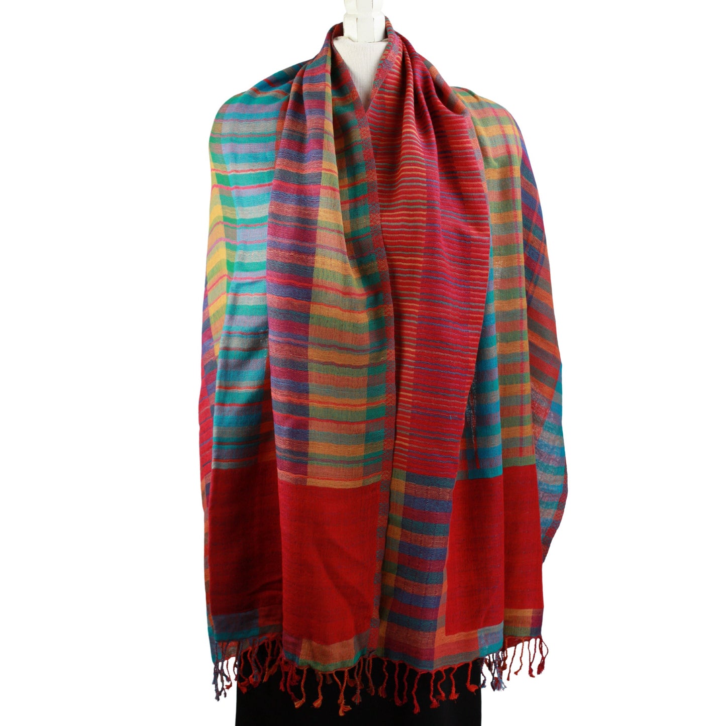 Kalya scarf in red, turquoise, purple and yellow