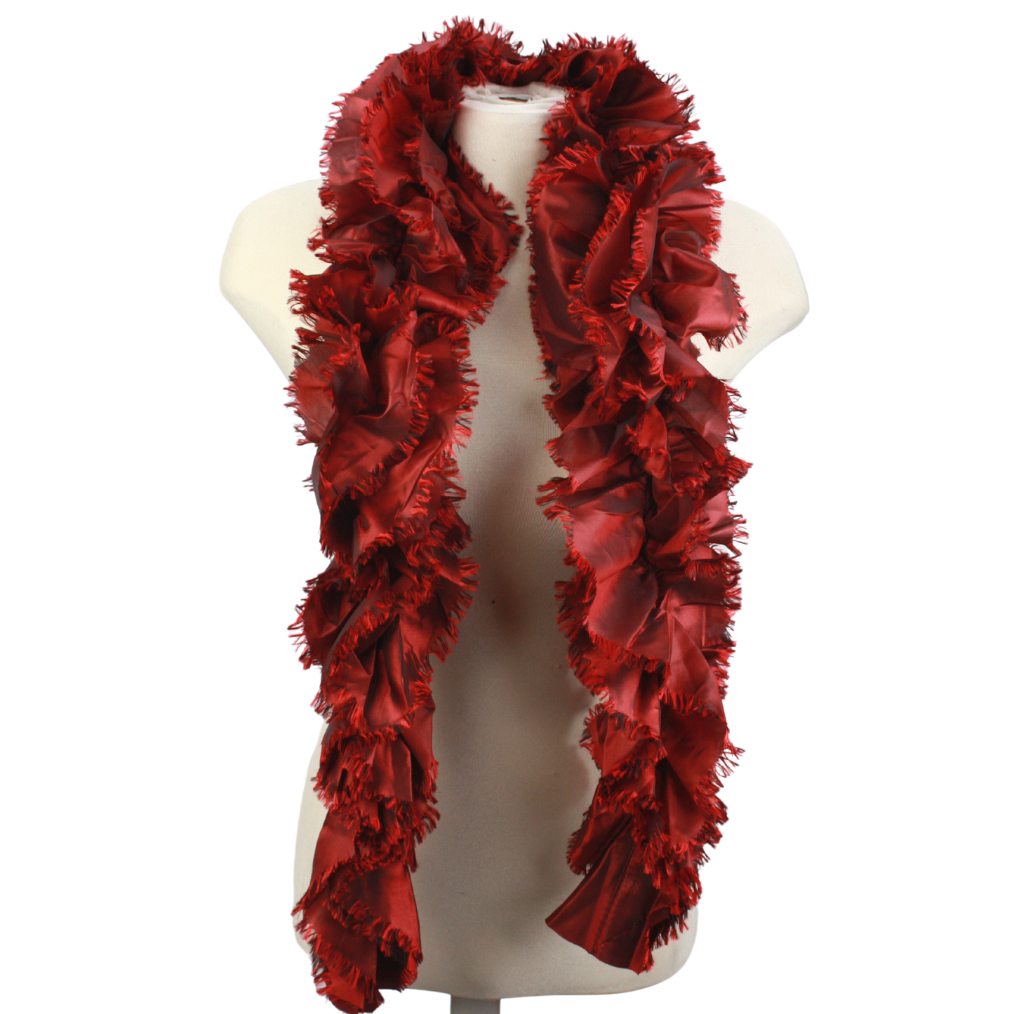 ZaZa satin fringed ruffle scarf-red