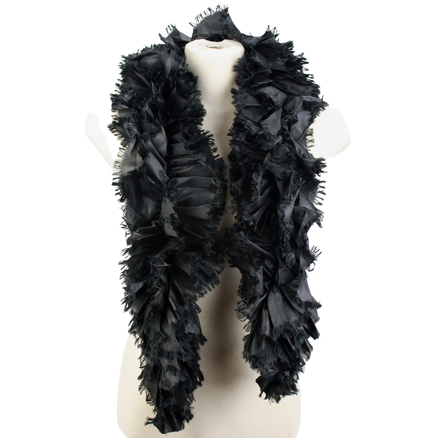 ZaZa satin fringed ruffle scarf-black