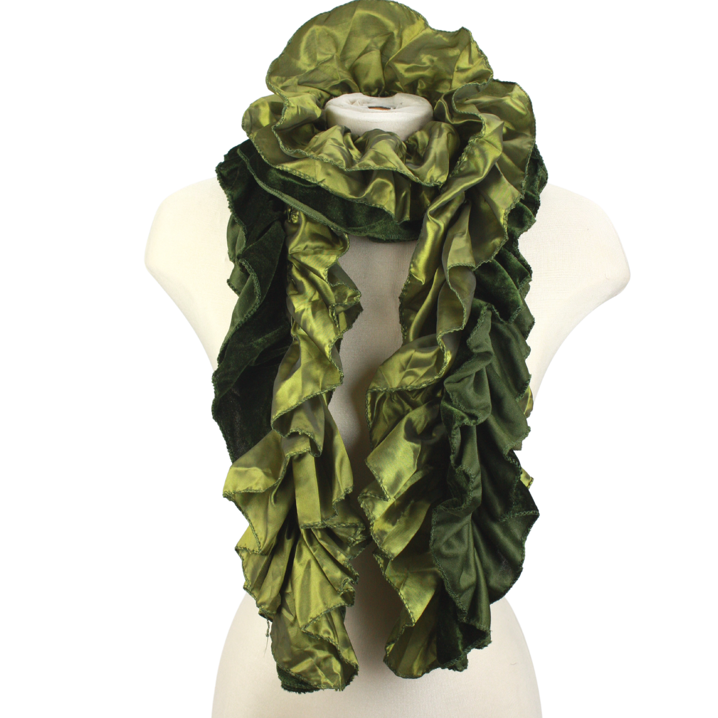 ZaZa velvet and satin ruffle scarf-green