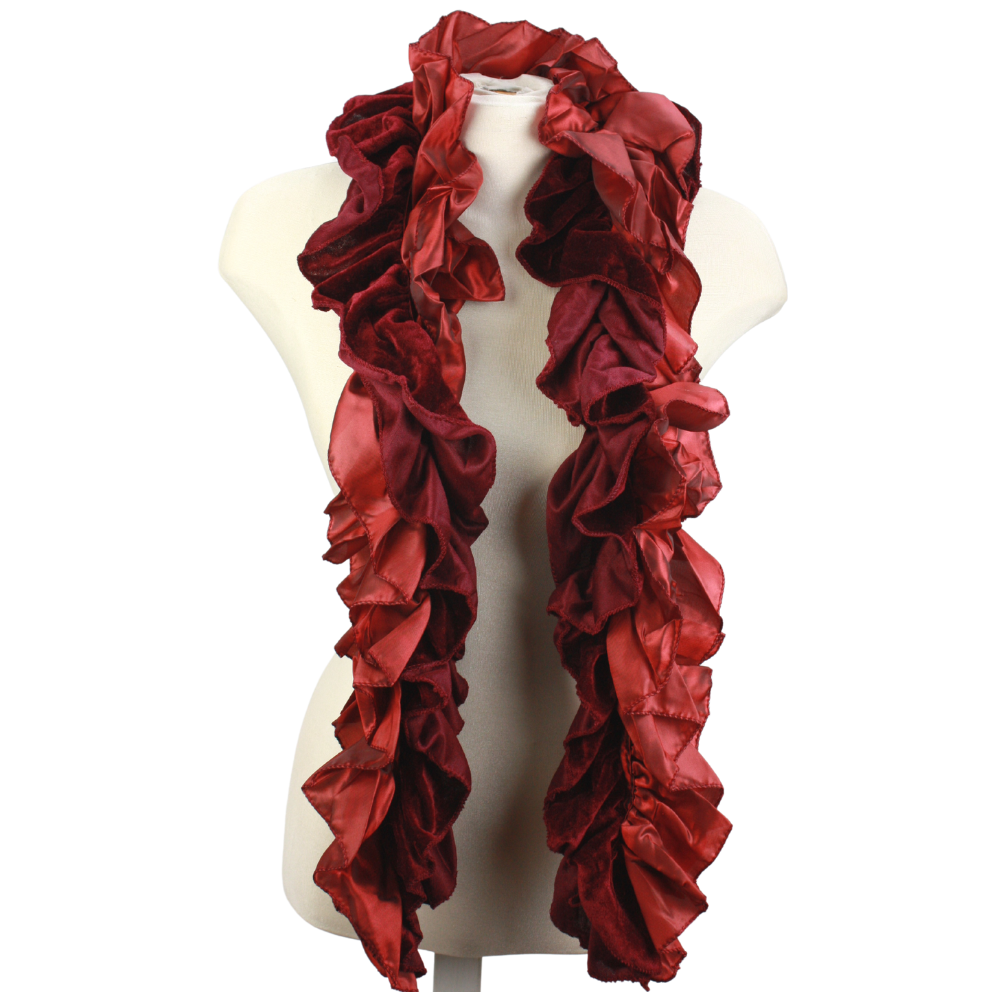 ZaZa velvet and satin ruffle scarf-wine red