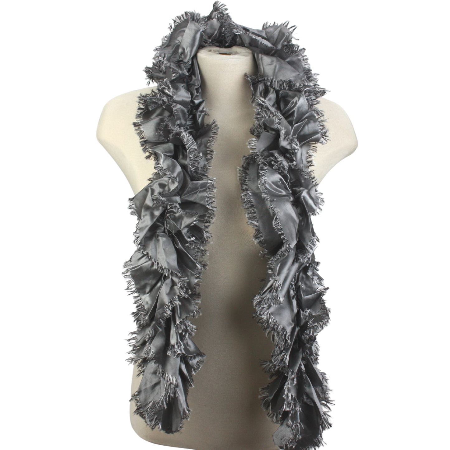 ZaZa satin fringed ruffle scarf-silver
